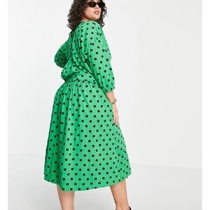 ASOS Curve Green polka-dot Smocked dress size 16